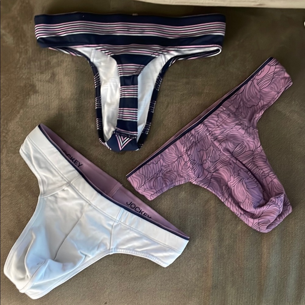 Jockey Men’s Thongs Trio - Navy, Lavender, White